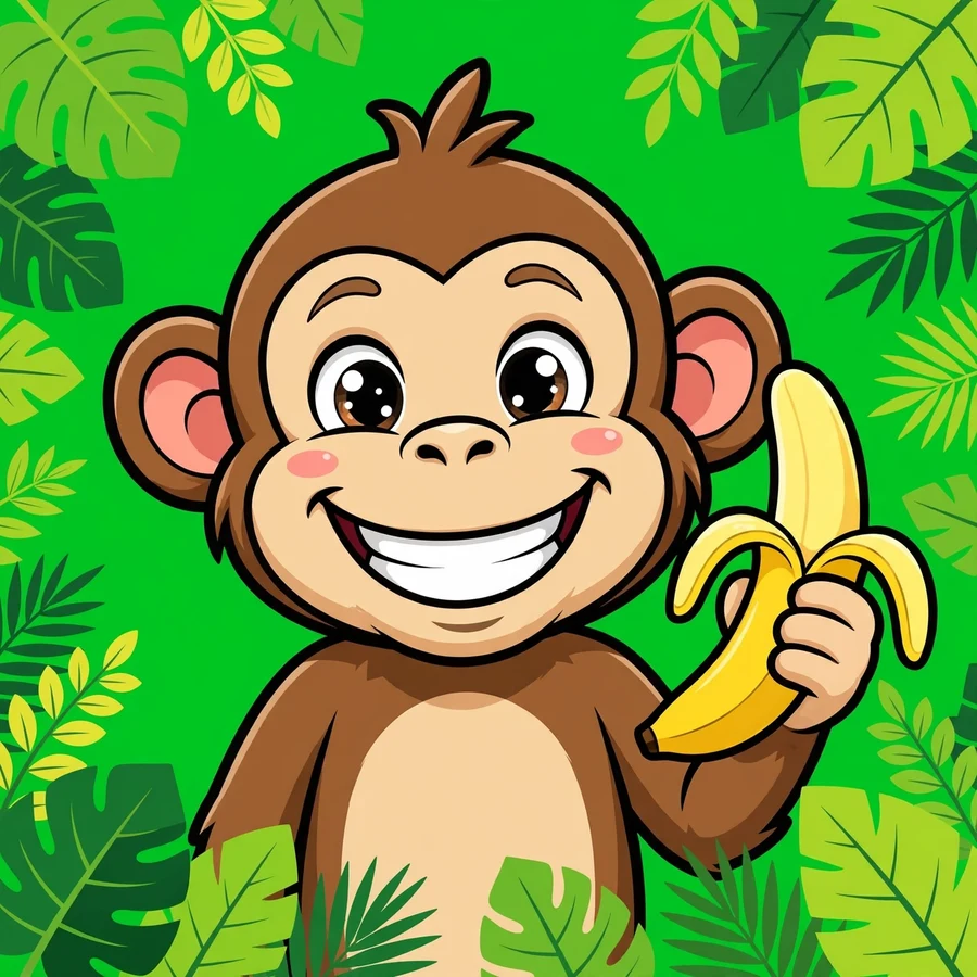 Monkey pfp: cheeky cartoon monkey grinning with a banana