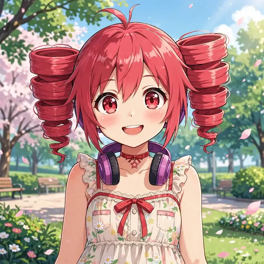 Teto pfps: original casual Kasane Teto in a summer dress at the park