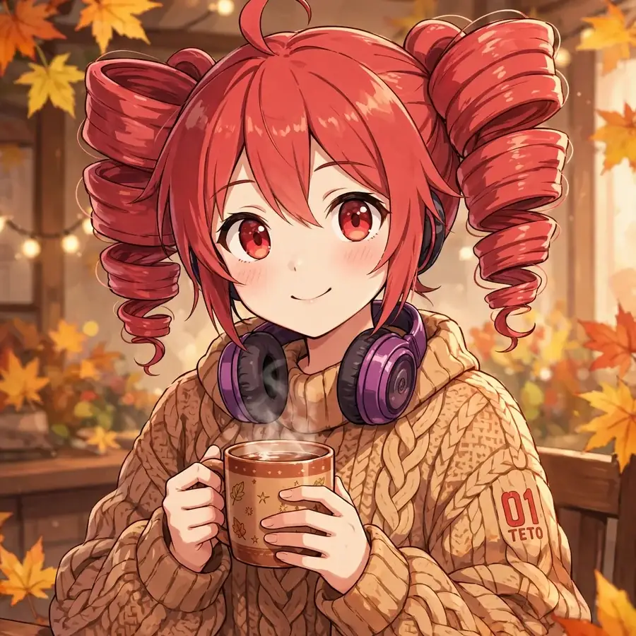Kasane teto pfp: original Teto in a cozy oversized sweater with a warm mug