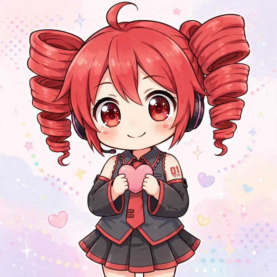 Cute teto pfp: original chibi Kasane Teto holding a small heart