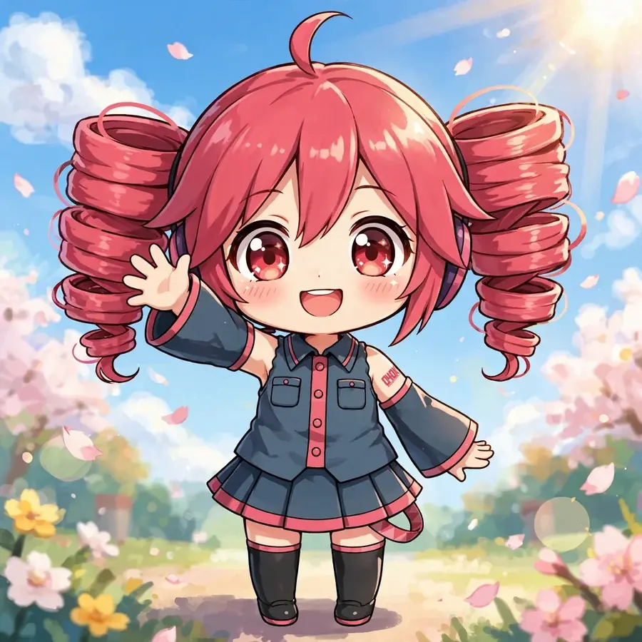 Cute teto pfp: original chibi Kasane Teto waving hello cheerfully