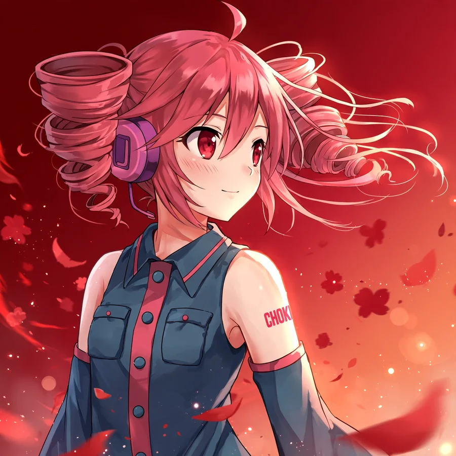 Teto pfp: original Kasane Teto with drill pigtails flowing in the wind