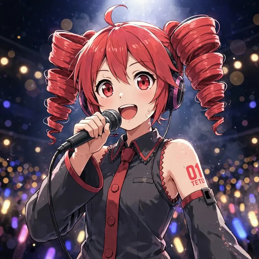 Kasane teto pfp: original Teto performing on concert stage with spotlight