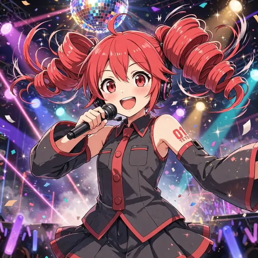 Teto pfp: original Kasane Teto on stage under disco ball lights