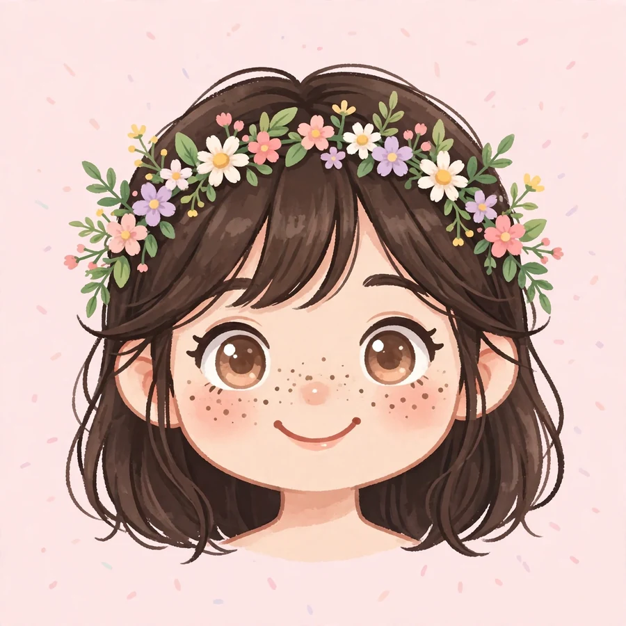 Cute pfp for tiktok: original freckled smile with flower crown