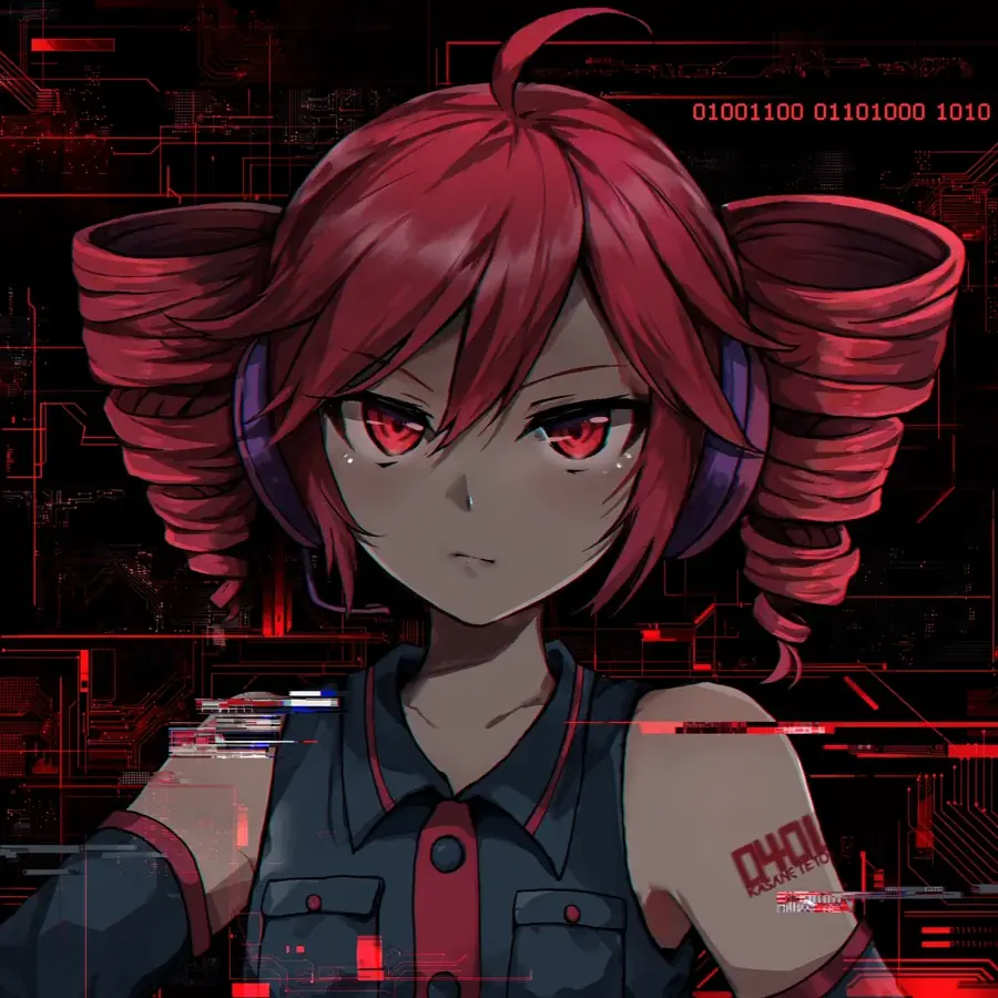 Dark teto pfp: original Kasane Teto with a red glitch effect