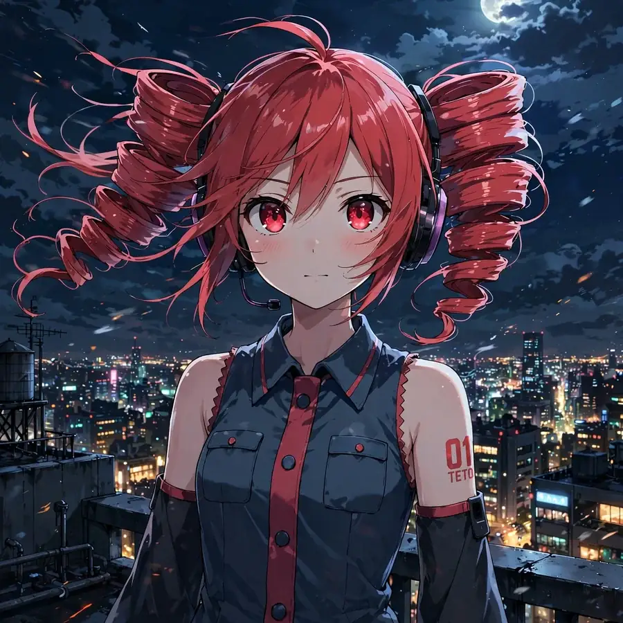 Dark teto pfp: original Kasane Teto on a moonlit rooftop