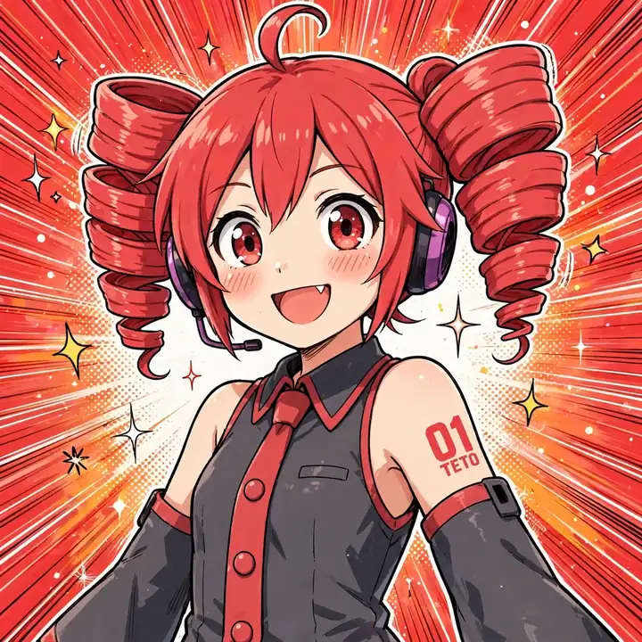 Kasane teto pfp: original Teto in colored manga style with speed lines