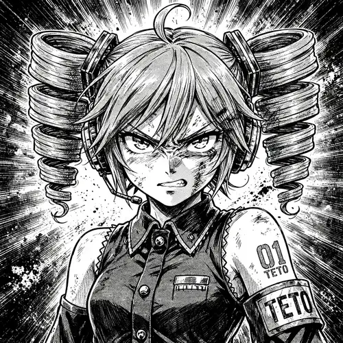 Teto pfp: original dramatic manga close-up of Kasane Teto, monochrome ink