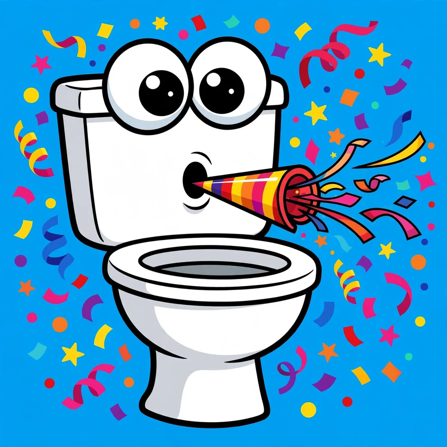 Hilarious pfp of a toilet with googly eyes blowing a party horn