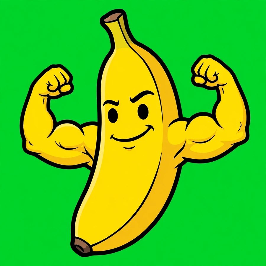 Funny weird pfp of a banana flexing tiny muscular arms
