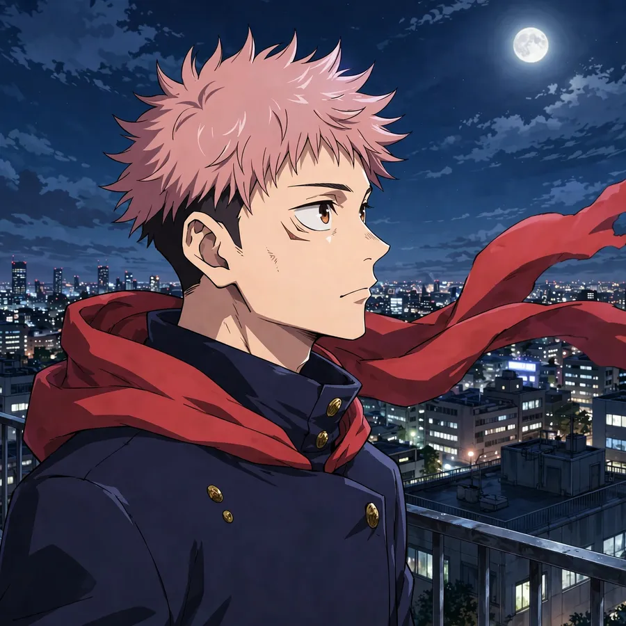 Yuji anime pfp: original rooftop moonlight portrait
