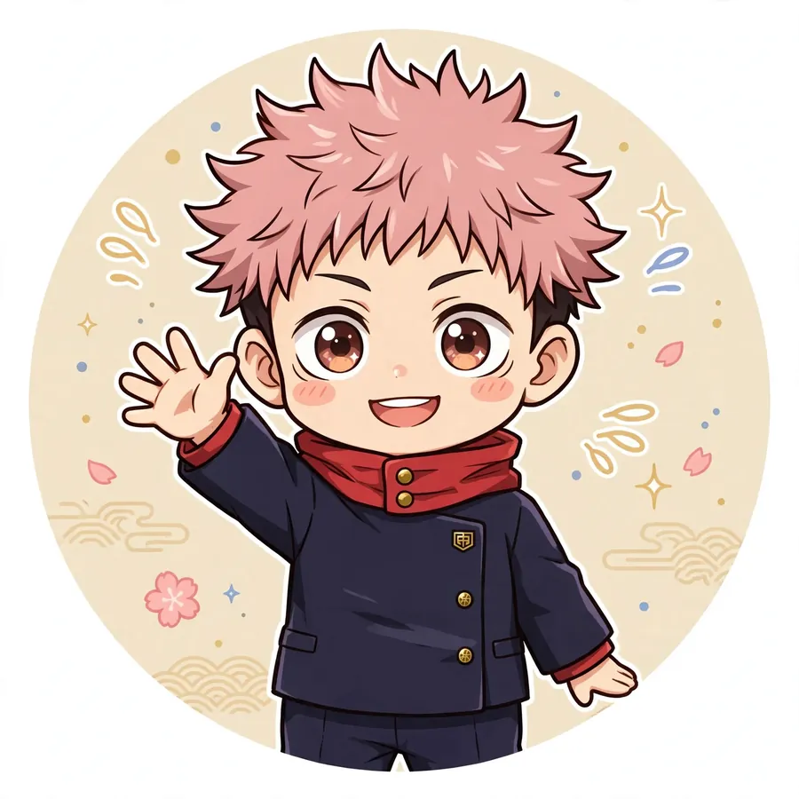 Chibi Yuji Itadori pfp: original tiny Yuji cheerful wave