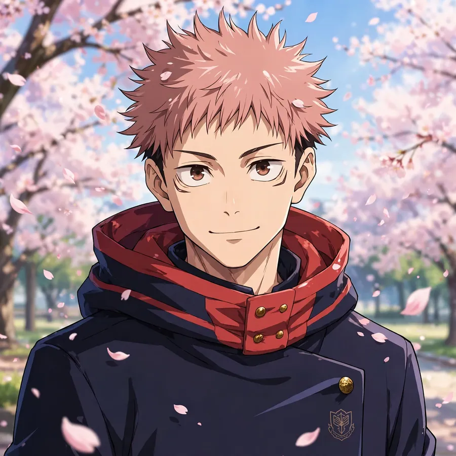 Classic Yuji pfps: original cherry-blossom stare portrait