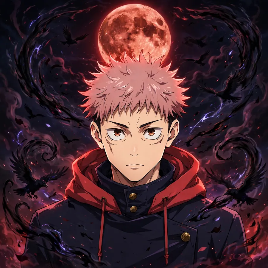 Dark Yuji pfps: original red-moon silhouette
