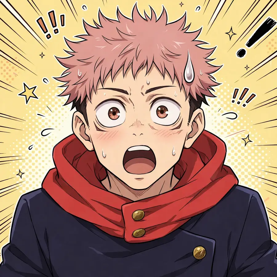 Yuji pfp funny: original shocked expression with sweat-drop