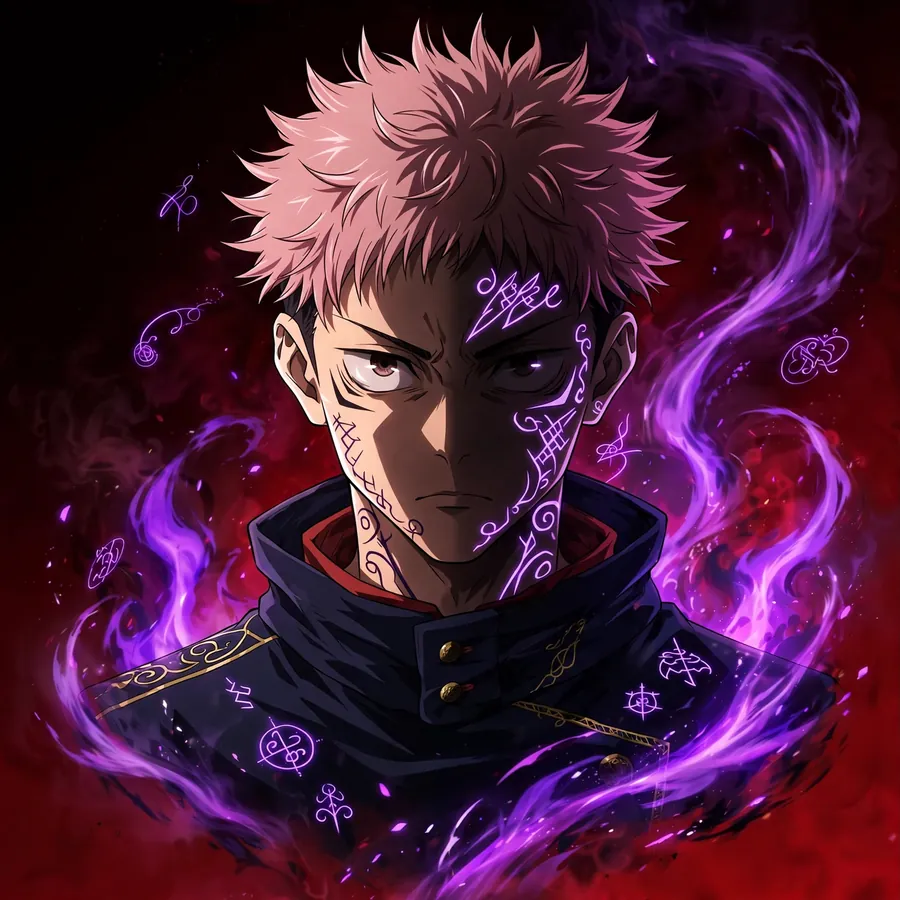 Sukuna Yuji pfp: original violet glowing eye close-up