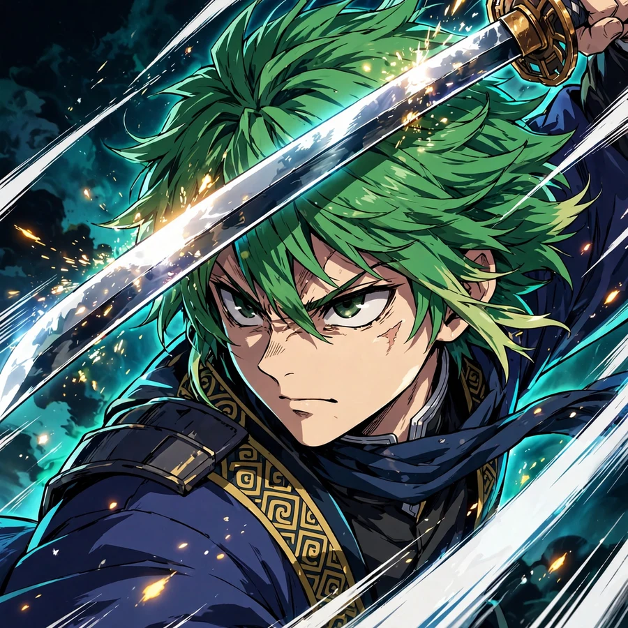 Zoro pfp: original swordsman mid-slash with speed lines and sparks