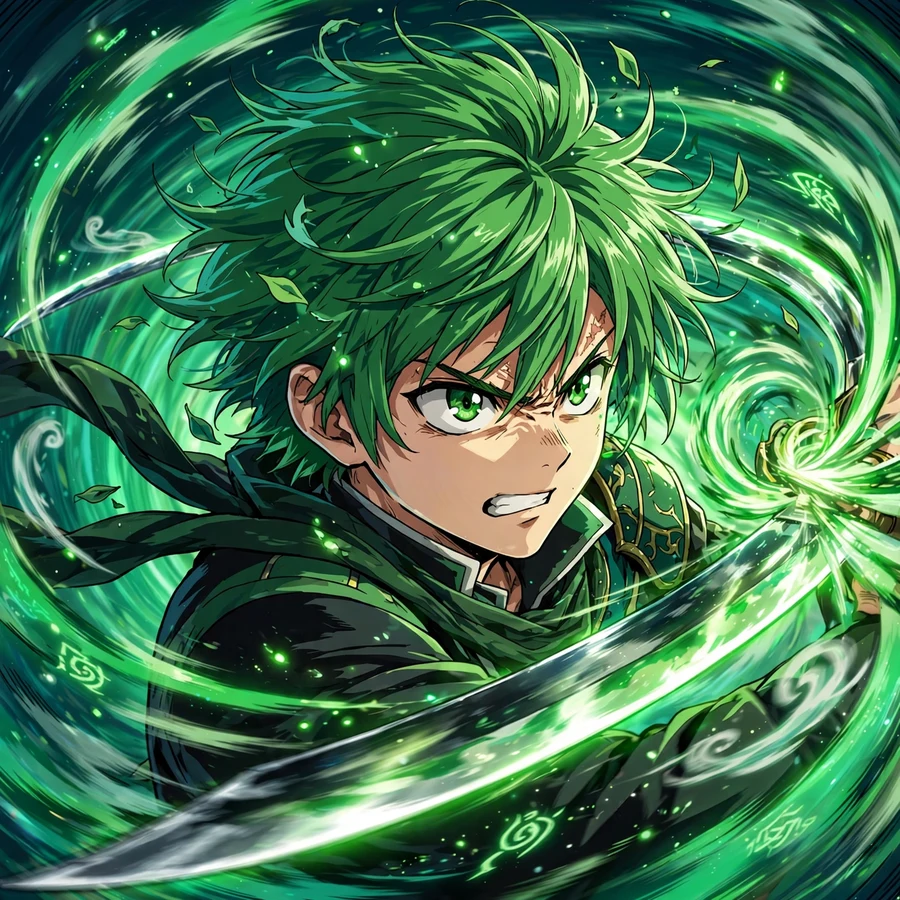 Zoro pfp: original spinning sword technique with green trails