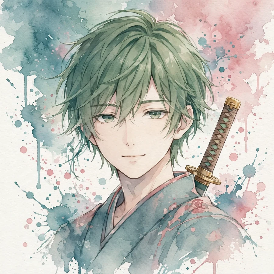 Zoro aesthetic pfp: original watercolor splash swordsman portrait