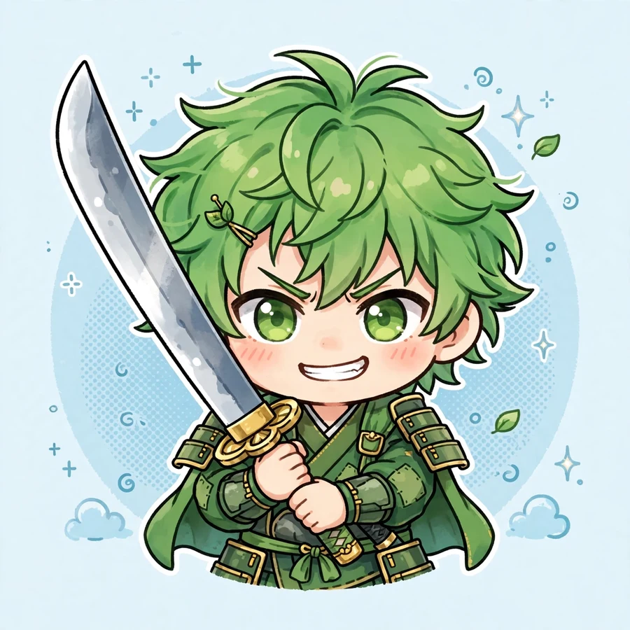 Funny zoro pfp: original chibi swordsman with oversized katana