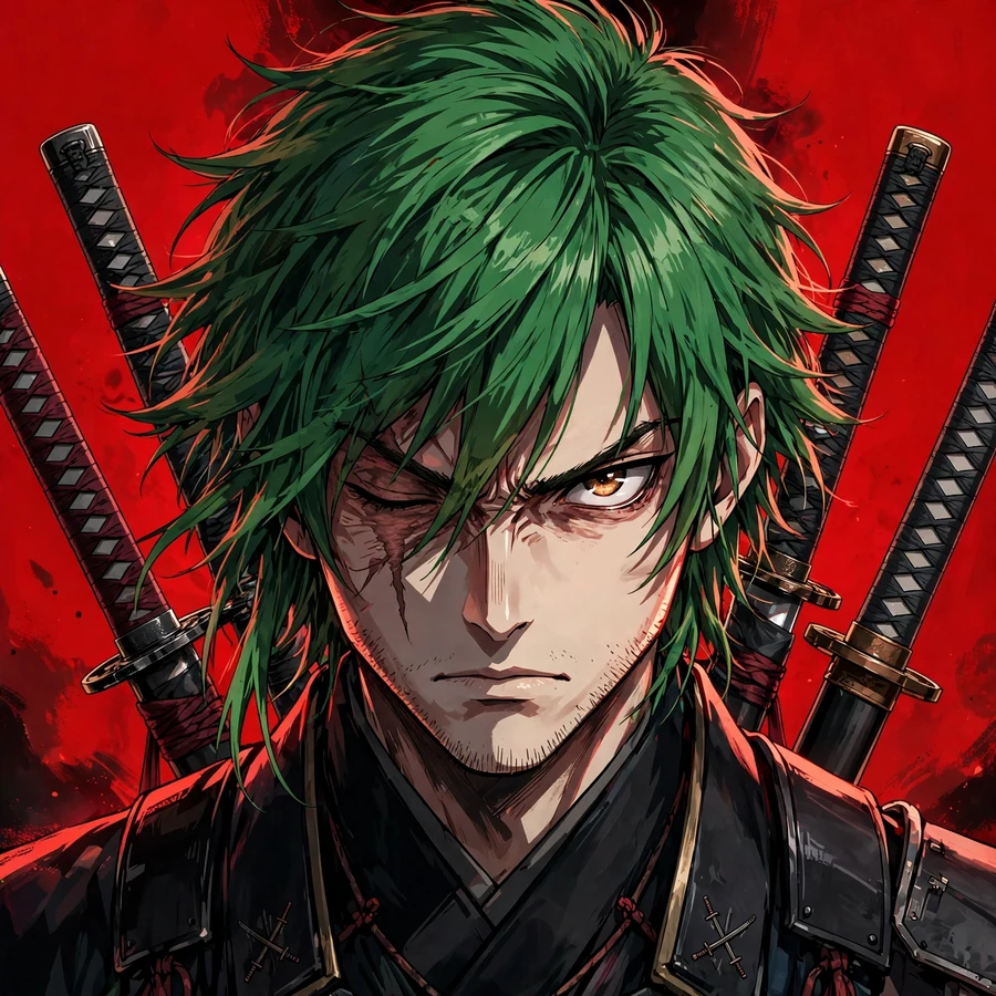 Zoro pfp: original green-haired swordsman portrait with intense stare