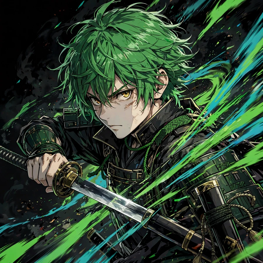Zoro pfps: original swordsman drawing a katana with motion blur